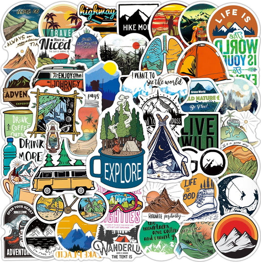 100 Sheets Of Camping OutdoorHiking Car Laptop Waterproof Graffiti Stickers