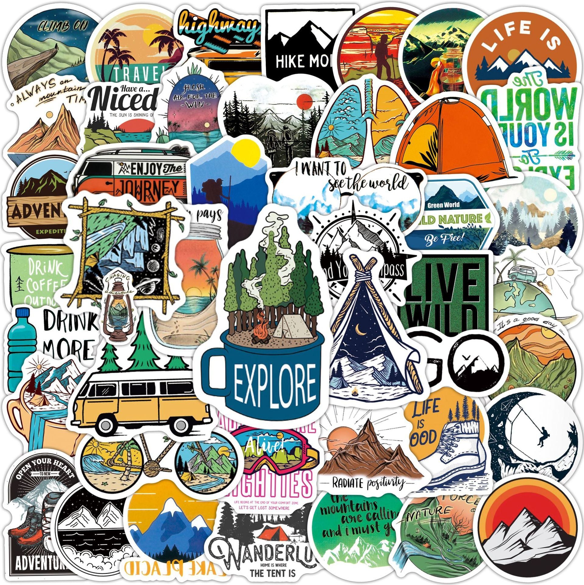 100 Sheets Of Camping OutdoorHiking Car Laptop Waterproof Graffiti Stickers